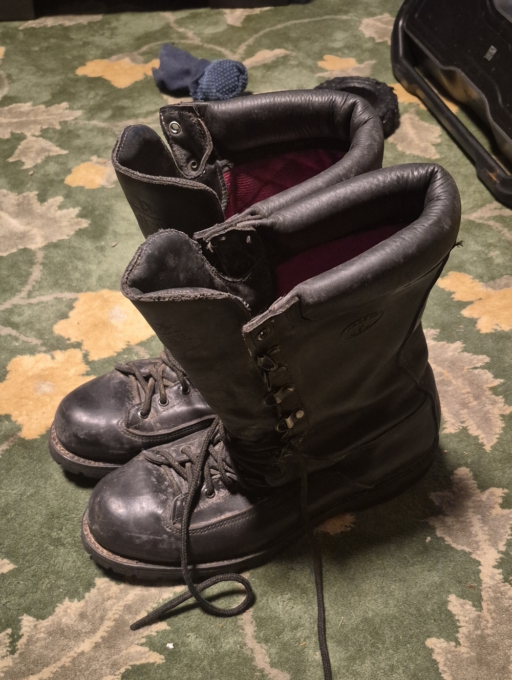Men's Black Leather High Shaft Work Boots - Padded Collar